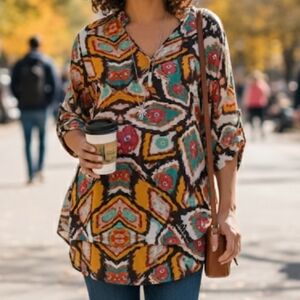 Sheer Chiffon Blouse Patterned Colorful  Women's Large Full Or Half Sleeve Y2K